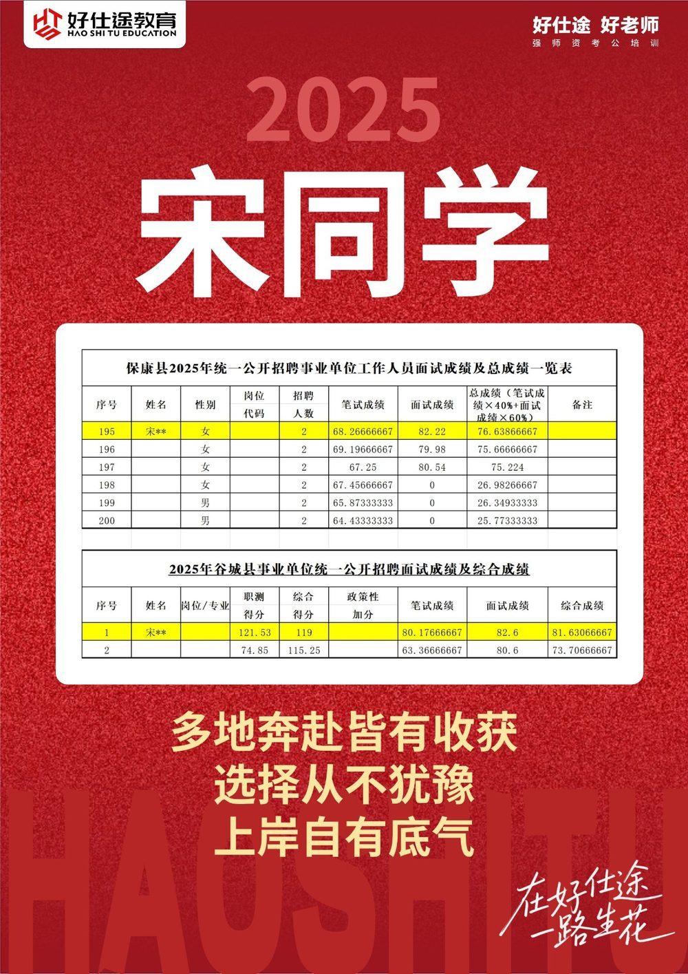 宋同学 上岸喜报